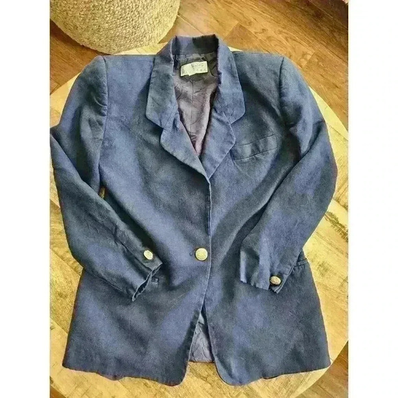 Talbots Classic Linen Blend Blazer Women's Size 2P Navy Nautical Career - Picture 1 of 8